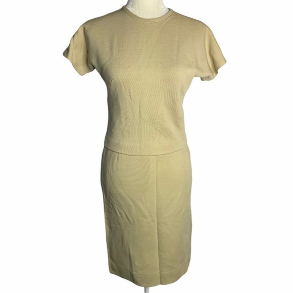 Dresses & Skirts - Vintage 50s Beige Knit Wool Skirt & Top Set 36PE